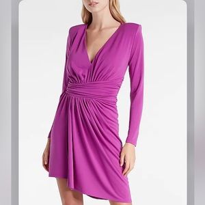 Express Draped V-Neck Strong Shoulder Mini Dress